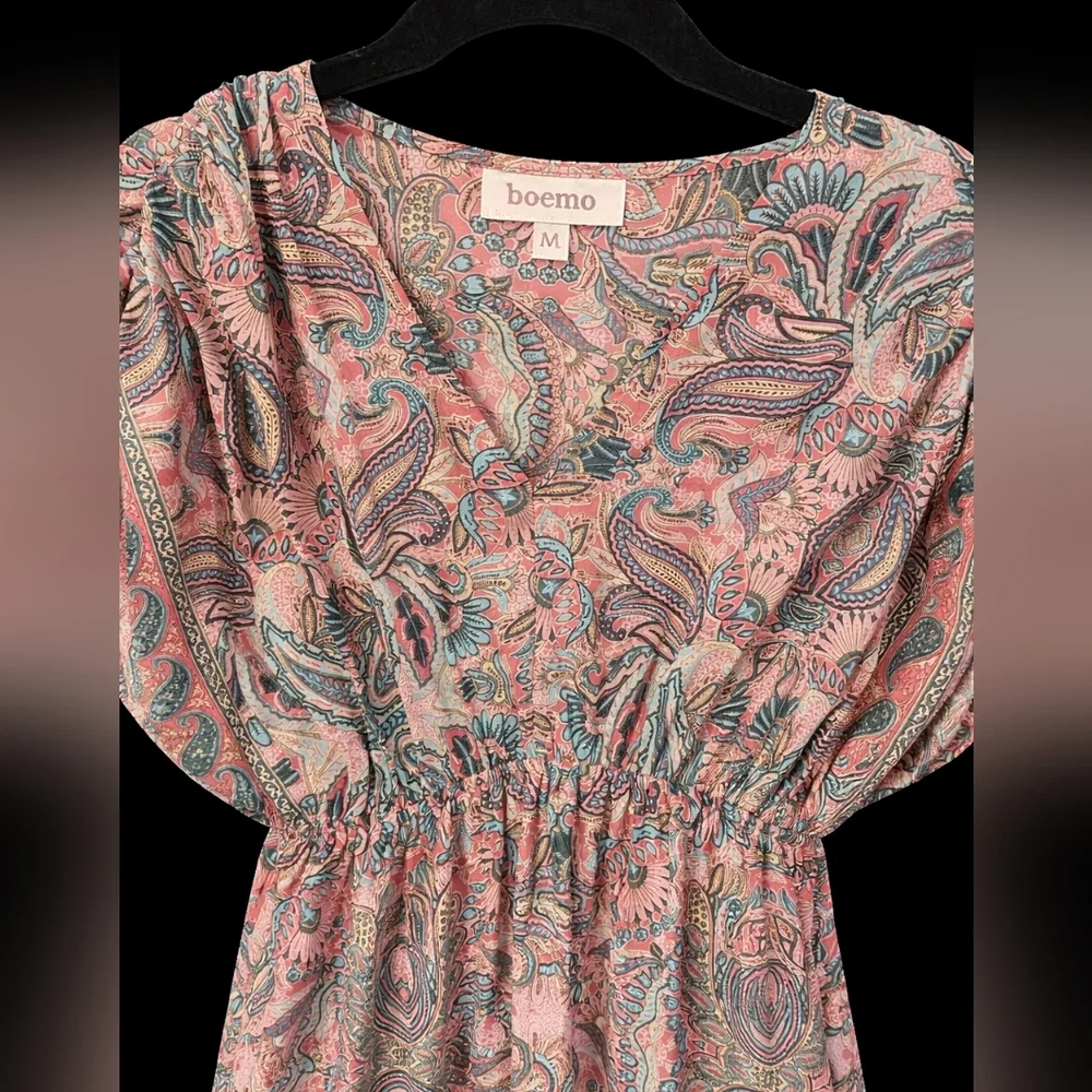 Boemo | Boho Paisley Maxi Dress | Pink Teal | Size M - Picture 3 of 4